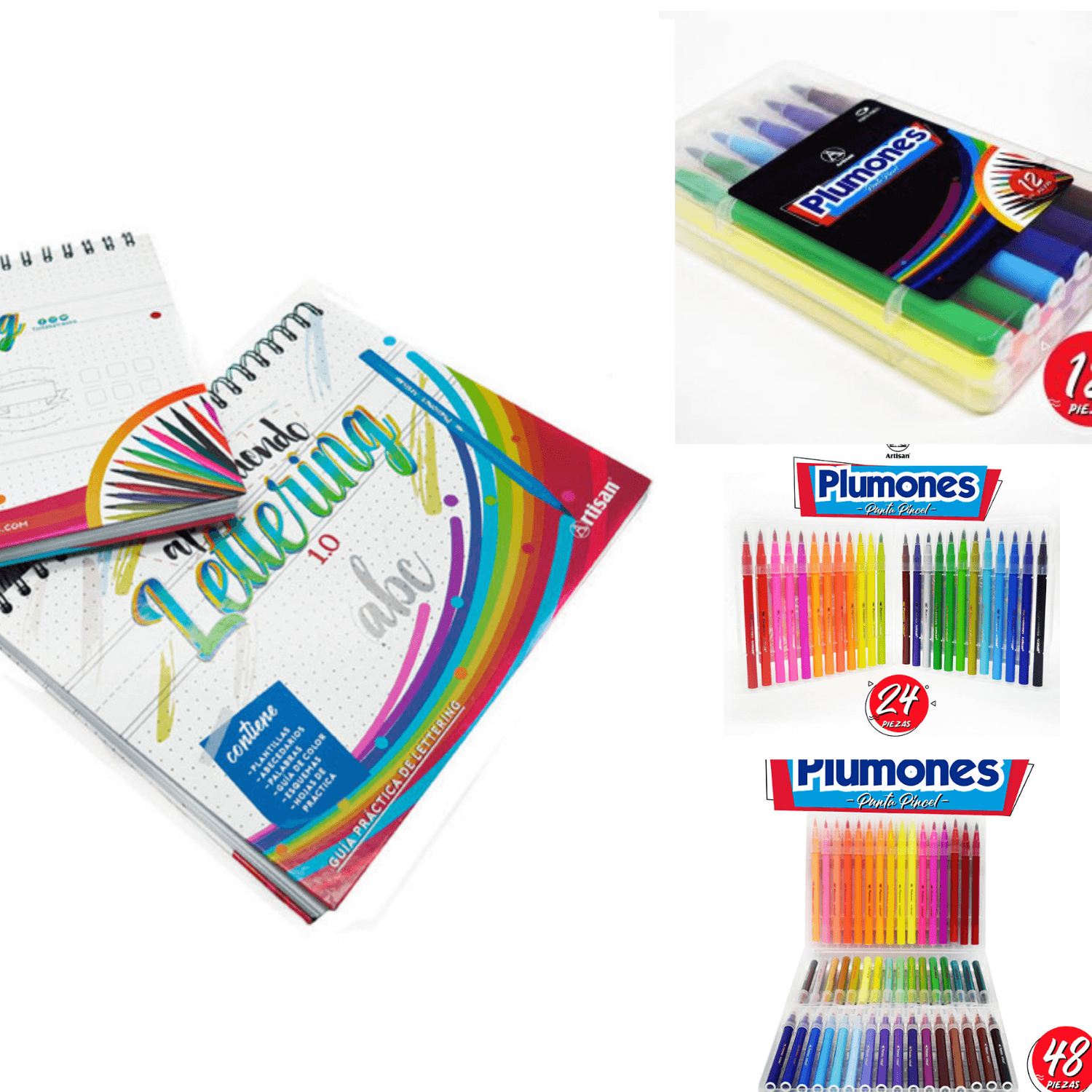 Kit Plantillas en block para lettering con plumones de diferentes cantidades Panafargo