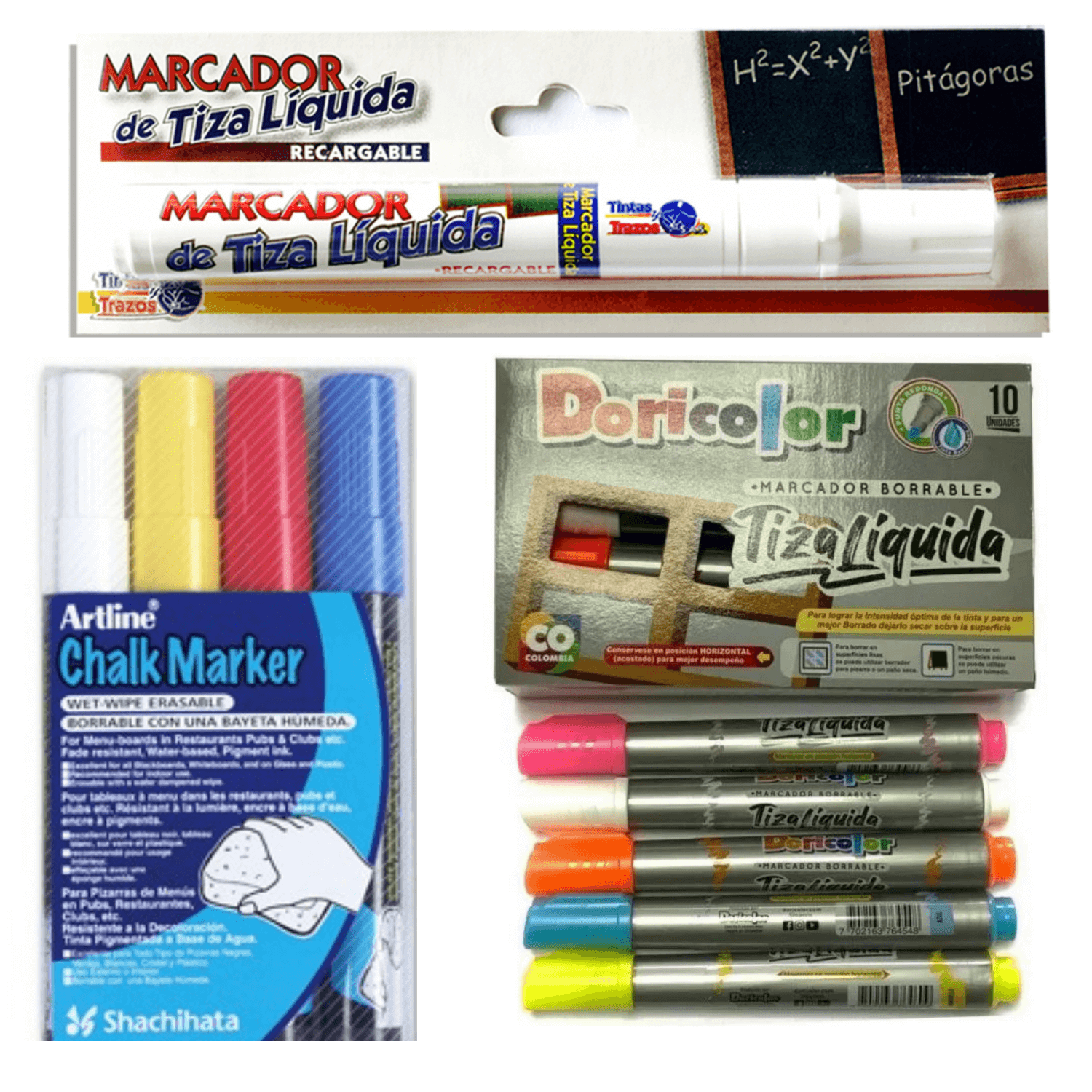 Marcadores de tiza artline tinta trazo y parchesitos Panafargo