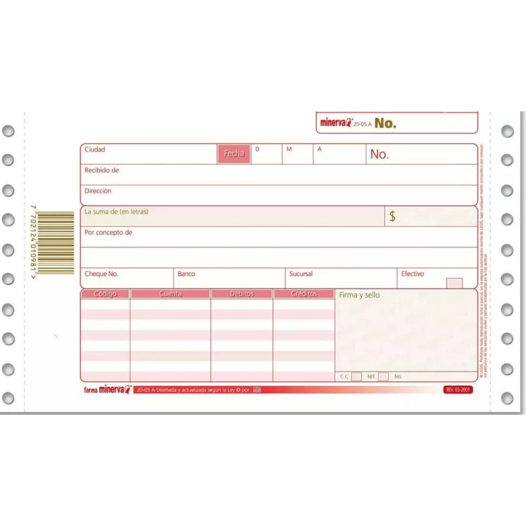 Recibo De Caja Autocopiante Minerva X 50 20 05A Formato Panafargo