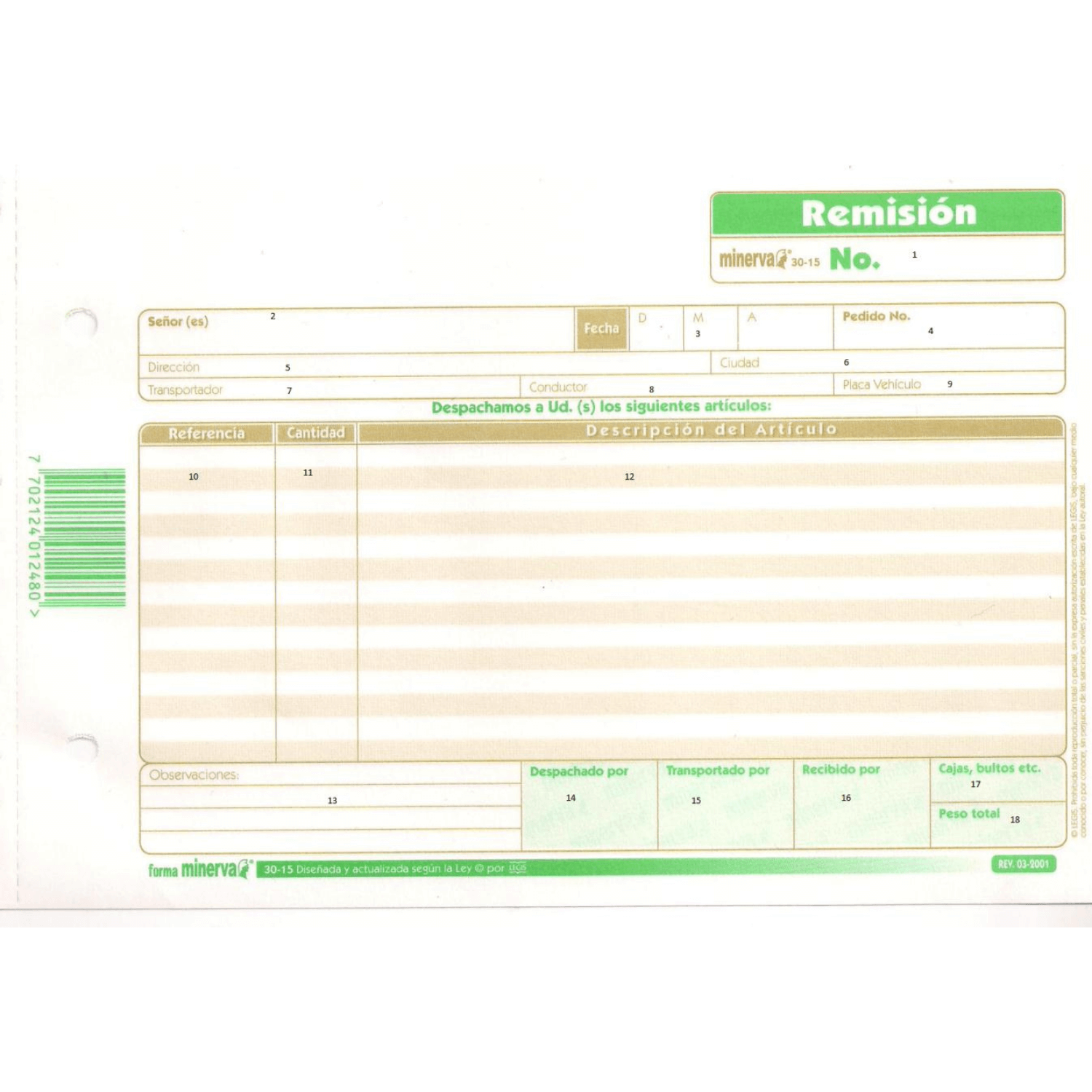 Remision Minerva Bond X 50 Hojas Ref 3015 Panafargo