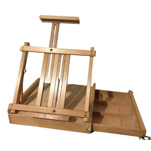 caballete portatil desplegable con cajon para guardar