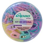 kit de oficina clip ganchos y caucho color pastel