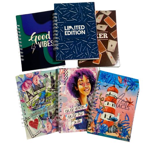 libreta pequeña argollada de rayas estampada